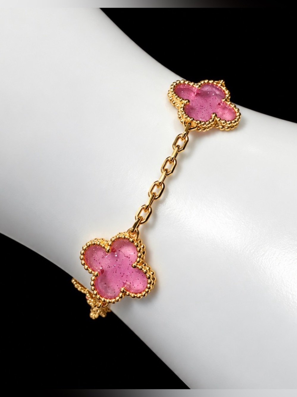 Gold Pink Clover Bracelet